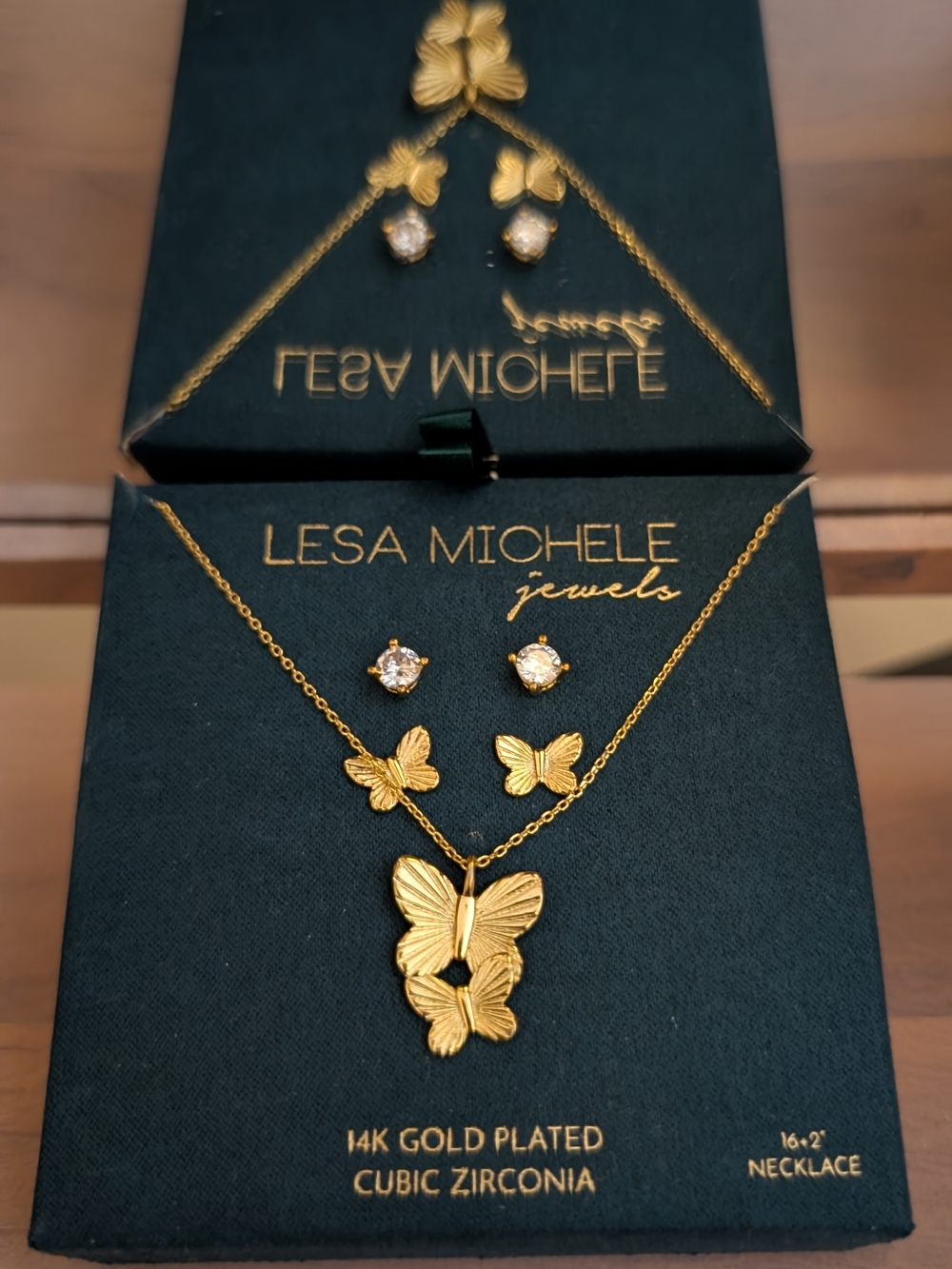 Gold Butterfly Necklace with Cubic Zirconia Studs - Gold